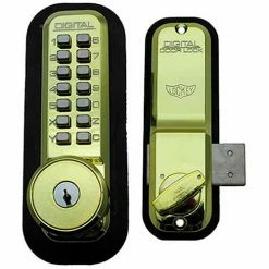 LockeyUSA Lockey Digital Door Lock 2200 Surface/Rim Mount with Key Override, Bright Brass