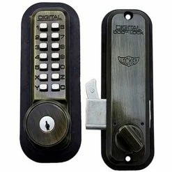 LockeyUSA Lockey Digital Door Lock 2500 Mechanical Keyless Hook Bolt with Key Override, Antique Brass