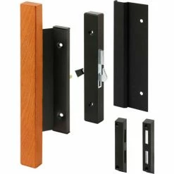 Prime-Line Products Prime-Line C 1061 Sliding Door Handle Set, Black Finish, Wood Handle