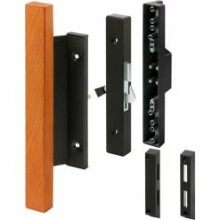 Prime-Line Products Prime-Line C 1105 Sliding Glass Door Handle Set With Wood Handle, Black Aluminum