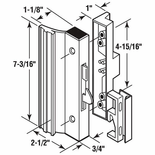 Prime-Line Products Prime-Line® Sliding Door Handle Set, Anti-Lift, White Aluminum and Diecast, C 1118 2 Prime-Line Products Prime-Line® Sliding Door Handle Set, Anti-Lift, White Aluminum and Diecast, C 1118 - Image 2
