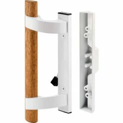 Prime-Line Products Prime-Line C 1128 Sliding Door Handle Set, Wood Handle, White Alum/Diecast