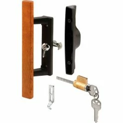 Prime-Line Products Prime-Line C 1132 Keyed Sliding Door Handle Set With Wood Pull Aluminum Diecast Viking, Black