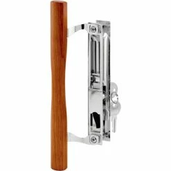 Prime-Line Products Prime-Line C 1149 Keyed Sliding Door Handle Set With Wood Pull And Key, Chrome, Diecast