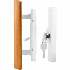 Prime-Line Products Prime-Line C 1316 Sliding Door Handle Set, Wood Handle, White Diecast, Keyed