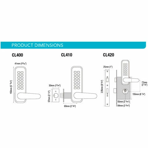 Codelocks Mech Narrow Stile Latch Lockset, CL465, Key Cyl Locks, Code Free/Passage, Stainless Steel 2 Codelocks Mech Narrow Stile Latch Lockset, CL465, Key Cyl Locks, Code Free/Passage, Stainless Steel - Image 2