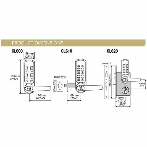 Codelocks ANSI Grade 2 Mechanical Lockset, CL610-BS, EZ Code Change, Brushed Steel 2 Codelocks ANSI Grade 2 Mechanical Lockset, CL610-BS, EZ Code Change, Brushed Steel - Image 2