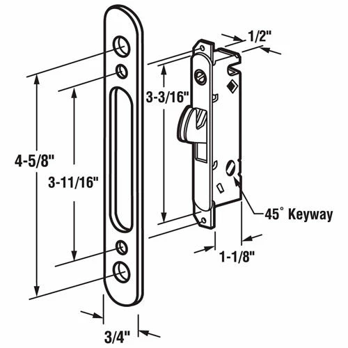 Prime-Line Products Prime-Line® Sliding Door Mortise Lock, w/Adaptor Plate, E 2164 2 Prime-Line Products Prime-Line® Sliding Door Mortise Lock, w/Adaptor Plate, E 2164 - Image 2