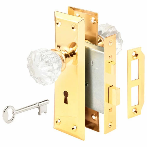 Prime-Line Products Prime-Line® Victorian Style Keyed Mortise Glass Knob Lock Set-Brass Finish, E 2311 1 Prime-Line Products Prime-Line® Victorian Style Keyed Mortise Glass Knob Lock Set-Brass Finish, E 2311