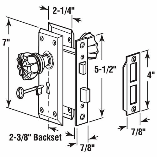 Prime-Line Products Prime-Line® Victorian Style Keyed Mortise Glass Knob Lock Set-Brass Finish, E 2311 2 Prime-Line Products Prime-Line® Victorian Style Keyed Mortise Glass Knob Lock Set-Brass Finish, E 2311 - Image 2