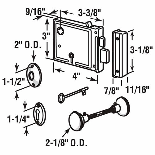 Prime-Line Products Prime-Line® Horizontal Bit Key Lock Set With Brass Knobs, E 2478 2 Prime-Line Products Prime-Line® Horizontal Bit Key Lock Set With Brass Knobs, E 2478 - Image 2