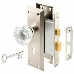 Prime-Line Products Prime-Line® Victorian Style Keyed Mortise Glass Knob Lock Set Satin Nickel Finish, E 2496