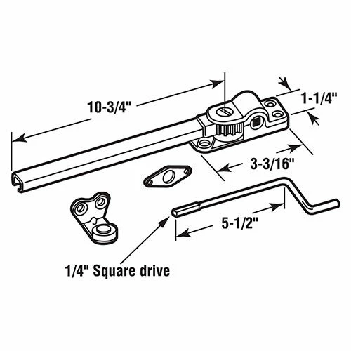 Prime-Line Products Prime-Line H 3528 Casement Window Operator, 10-3/4" REVERSIBLE, CHROME Operator, BRASS HANDLE 2 Prime-Line Products Prime-Line H 3528 Casement Window Operator, 10-3/4" REVERSIBLE, CHROME Operator, BRASS HANDLE - Image 2
