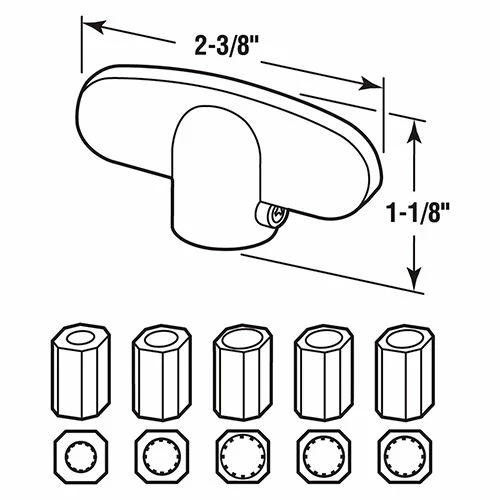 Prime-Line Products Prime Line H 3896 Tee Crank Handle, Universal, W/Adapter, Champagne 2 Prime-Line Products Prime Line H 3896 Tee Crank Handle, Universal, W/Adapter, Champagne - Image 2