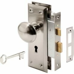 Prime-Line Products Prime-Line® Satin Nickel Victorian Style Keyed Mortise Entry Lock Set, E 2330 -Doors & Windows Sales PL6 E 2330