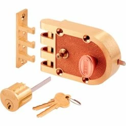 Prime-Line Products Primeline Products SE 14327 Bronze Slam Lock, Brass,Single Cylinder, Flat Strike, Box